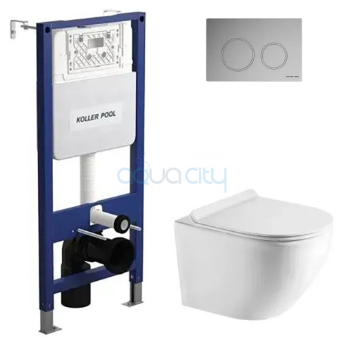 Инсталляция Aqua Line KP-AL-H02+чаша унитаза Round Smart с сиденьем RN-0490-RQ3+кнопка Twist KP-TW-001