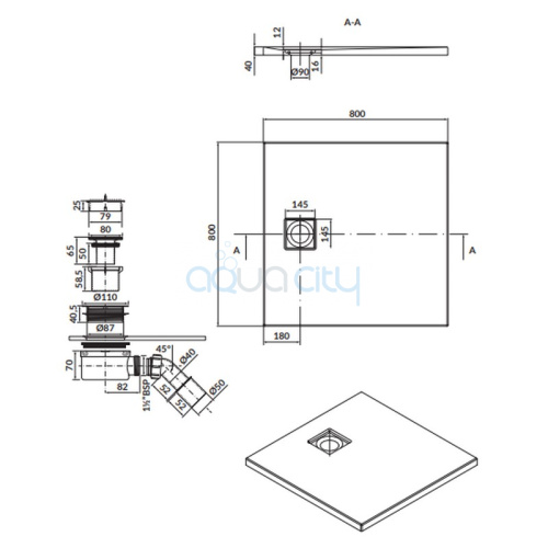 Піддон Tako Slim 80x80 з сифоном фото 2