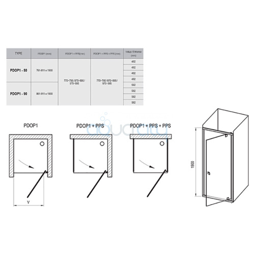 Душові двері PDOP 1-90 Transparent+білий фото 2