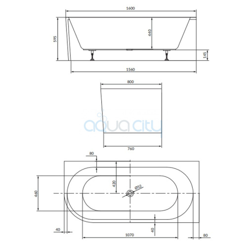 Ванна Crea 160x80 правая с ножками фото 2