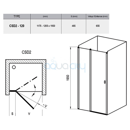 Душові двері CSD 2-120 Transparent + білий фото 2