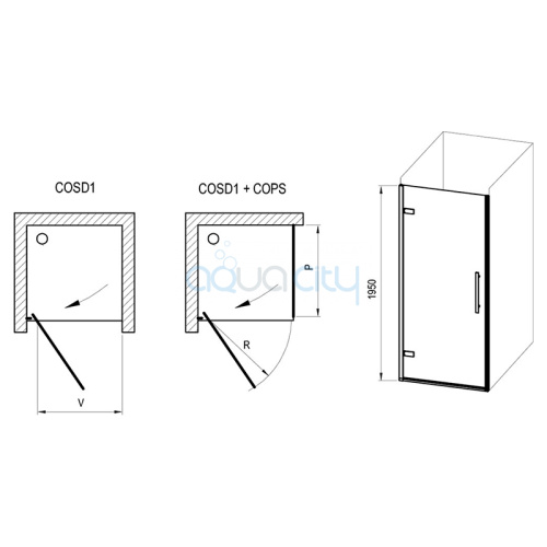 Душевые двери COSD 1-90 Transparent+черный фото 2
