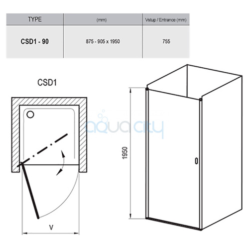 Душові двері CSD 1-90 Transparent + сатиновий фото 2