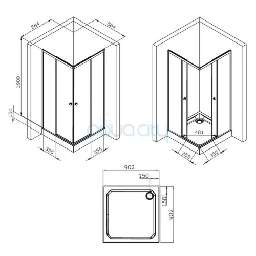 Душевая штора X-Joy Square Slide 90x90 фото 2