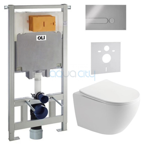 Інсталяція Oli 80 з кнопкою Iplate 885342 + чаша унітаза Ronda Rimless R0049RQS