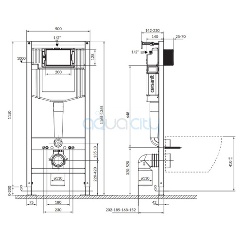 Інсталяційна система Aqua 50 Pneu QF+чаша унітаза Crea Clean On з сидінням Slim фото 2