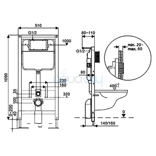 Інсталяція Aqua Line 2359510056 + чаша унітаза Ronda Rimless R0049RQS + кнопка Twist 2378510357 фото 2