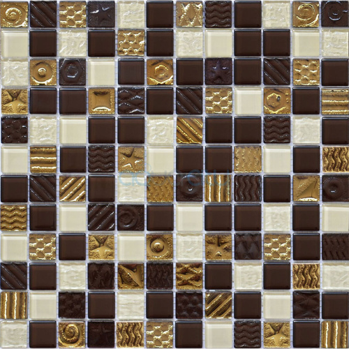 Мозаика шоколад-охра-золото с рисунком микс 2172