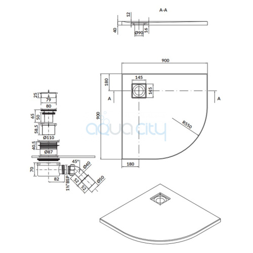 Поддон Tako Slim 90x90 с сифоном фото 2