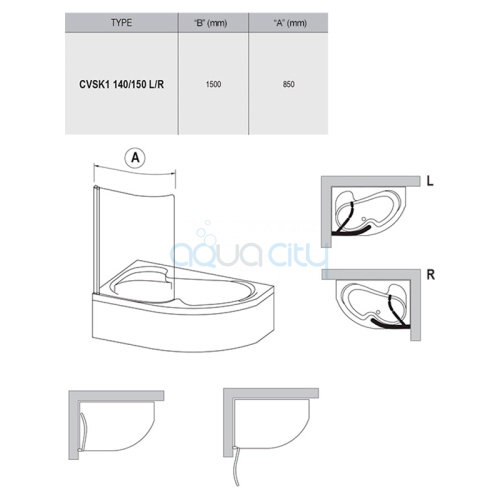 Штора для ванни CVSK1 Rosa 140/150 L Transparent + білий фото 2