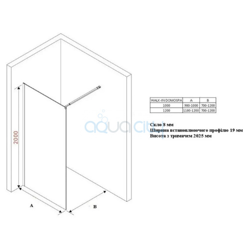 Душова стінка Walk-in 100 Transparent+алюміній фото 2