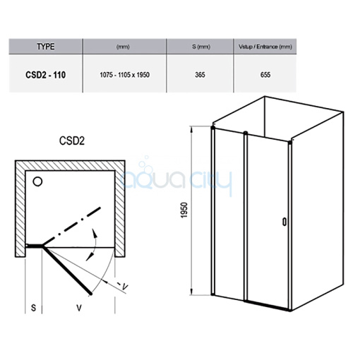 Душові двері CSD 2-110 Transparent + сатиновий фото 2
