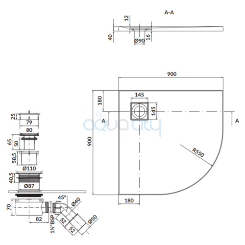 Піддон Tako Slim 90x90 з сифоном фото 2