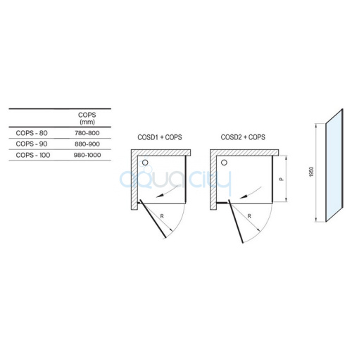Душова стінка COPS-80 Transparent+білий фото 2 Душова стінка COPS-80 Transparent+білий фото 2