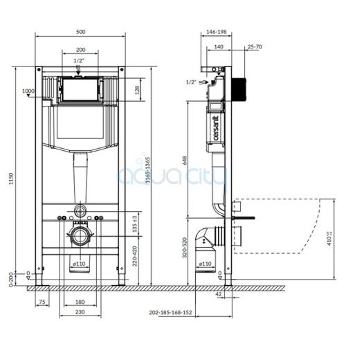 Інсталяція System 50 Mech K97-526 + чаша унітаза A29 Savio (Moduo) Clean On з сидінням Slim Wrap K701-262 + кнопка Presto II K97-519 фото 2