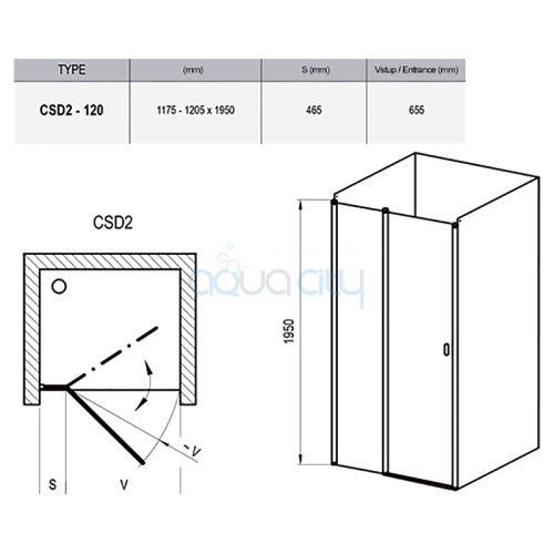 Душові двері CSD 2-120 Transparent + сатиновий фото 2