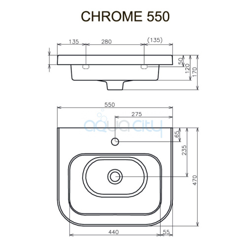 Раковина Chrome 55 мебельная керамическая фото 4