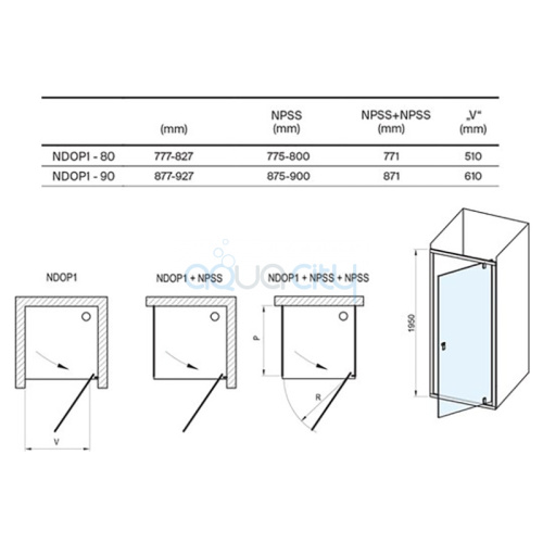Душові двері NDOP 1-90 Transparent+cатін фото 2 Душові двері NDOP 1-90 Transparent+cатін фото 2