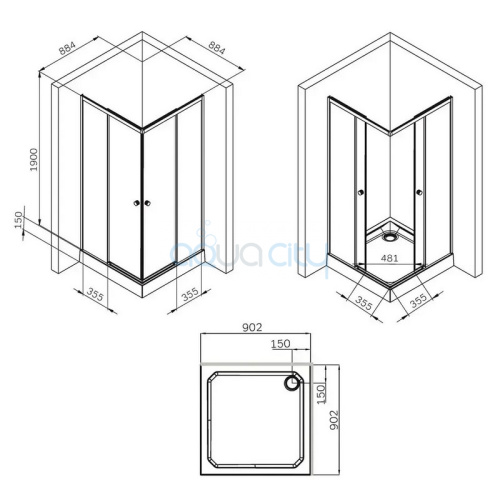 Душевая штора X-Joy Square Slide 90x90 фото 2