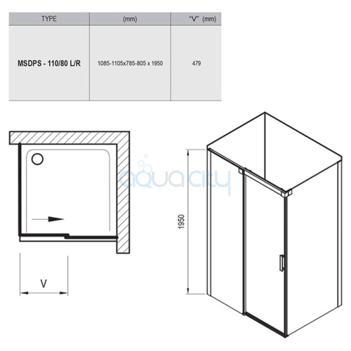 Душова кабіна MSDPS 110x80R, транспарент фото 2